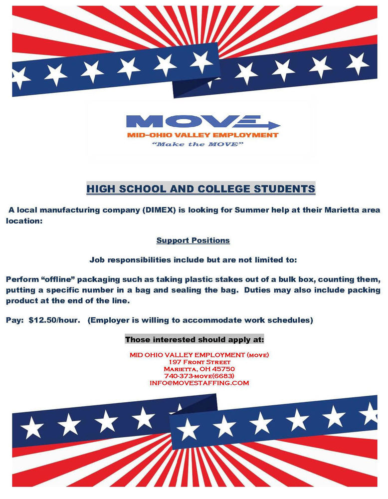Job openings for high school and college students poster