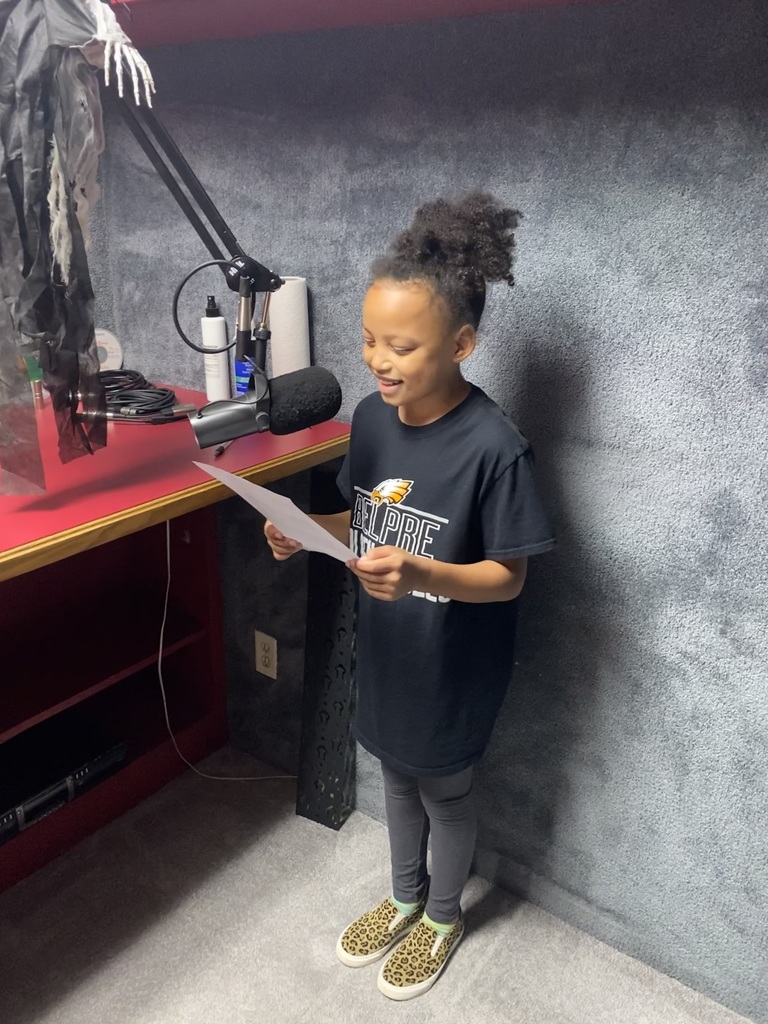 WMOA Scary Story Contest winner Kayla Robinson, 3rd grade student at BES, records her award winning story!