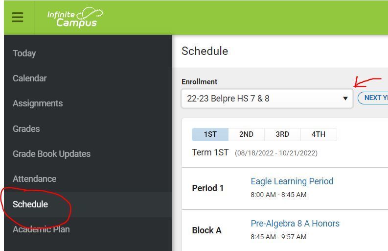 schedule view student portal