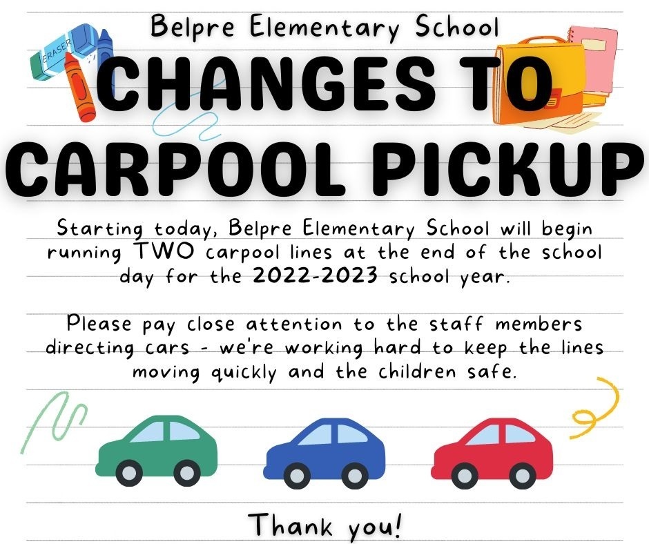 Belpre Elementary Carpool Changes 2022-2023