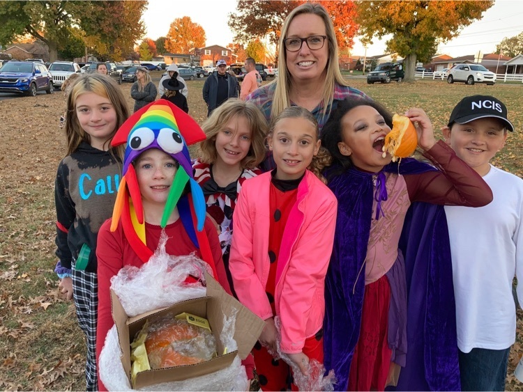 Showing off some amazing costumes at the BES PTO Pumpkin Drop!
